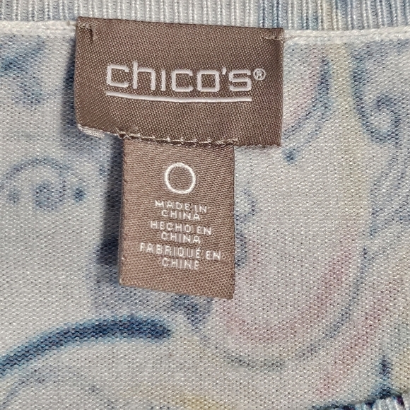 Chico's Paisley Blue Yellow Square Neck Top 72% Rayon 28% Nylon Sz 0 or S - Picture 6 of 7